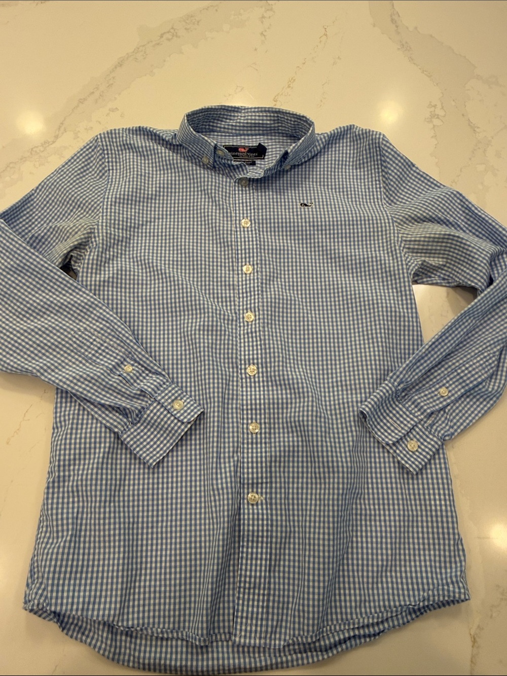 Vineyard Vines Light Blue Gingham Button-Down Shirt - teen